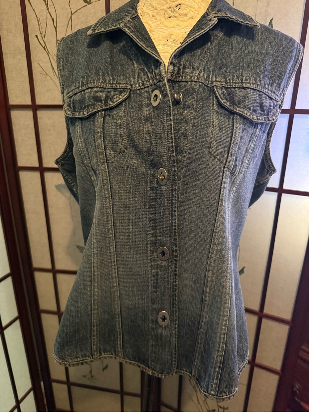 Chico's Fitted Denim Button-Front Vest - Blue